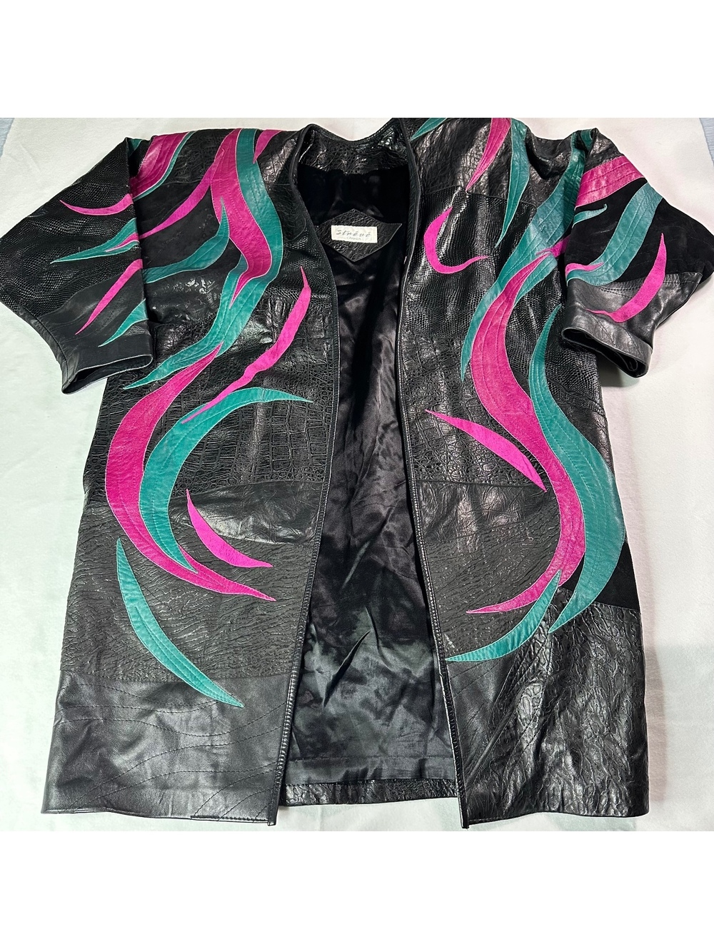 Vintage STREVE DESIGN Leather Suede Collage Flame Jacket Coat Art S